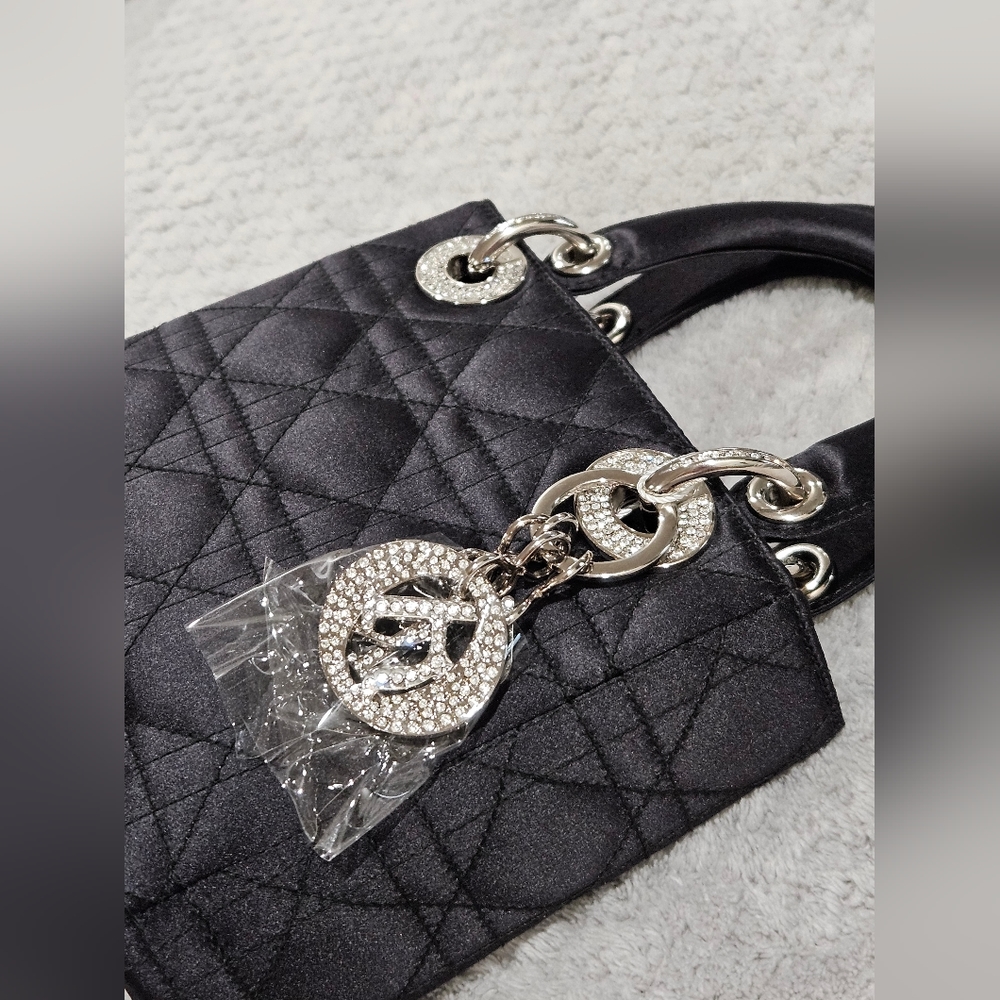 Dior Mini Crystal Lady Dior Cannage Handbag Princess Diana Satin Bag w Strassing - Picture 15 of 16